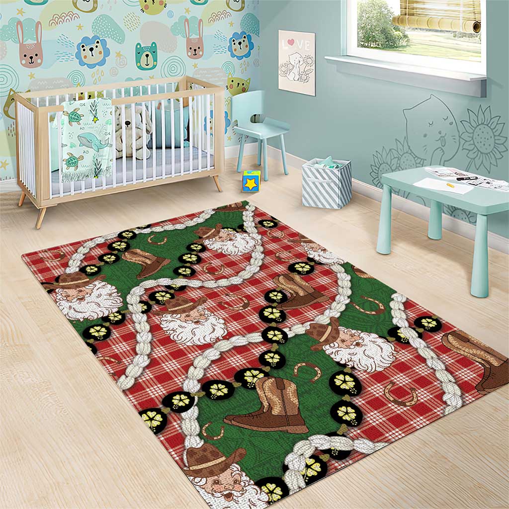 Cowboy Hawaii Mele Kalikimaka Area Rug Paniolo Kukui Nut Pikake Lei Red Version - Polynesian Pride