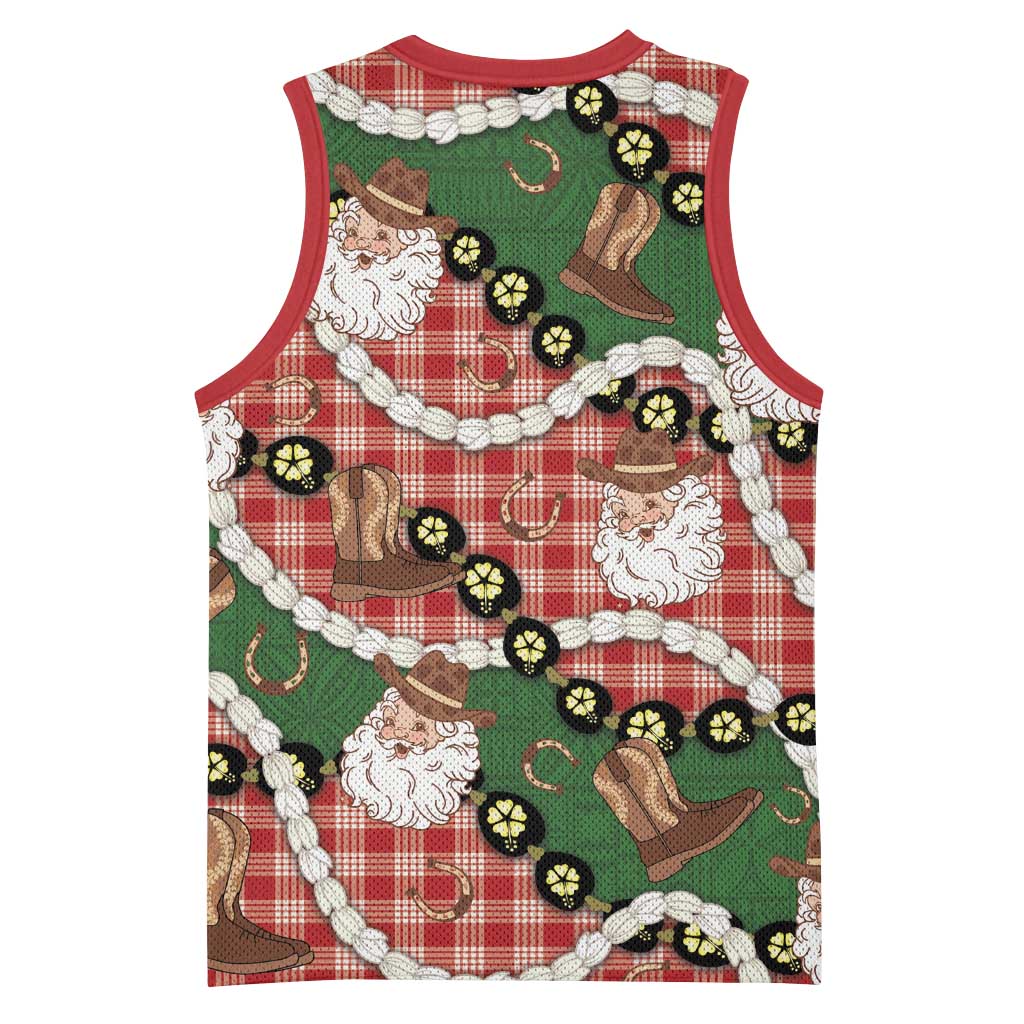Cowboy Hawaii Mele Kalikimaka Basketball Jersey Paniolo Kukui Nut Pikake Lei Red Version - Polynesian Pride