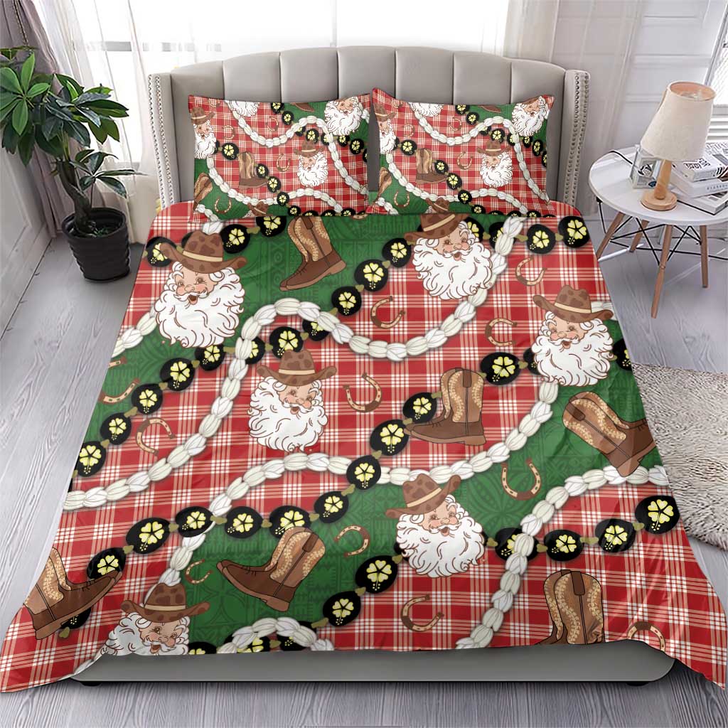 Cowboy Hawaii Mele Kalikimaka Bedding Set Paniolo Kukui Nut Pikake Lei Red Version - Polynesian Pride