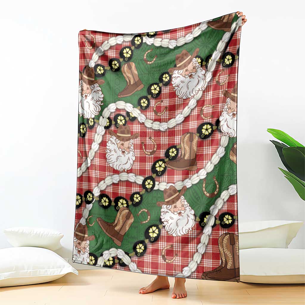 Cowboy Hawaii Mele Kalikimaka Blanket Paniolo Kukui Nut Pikake Lei Red Version - Polynesian Pride