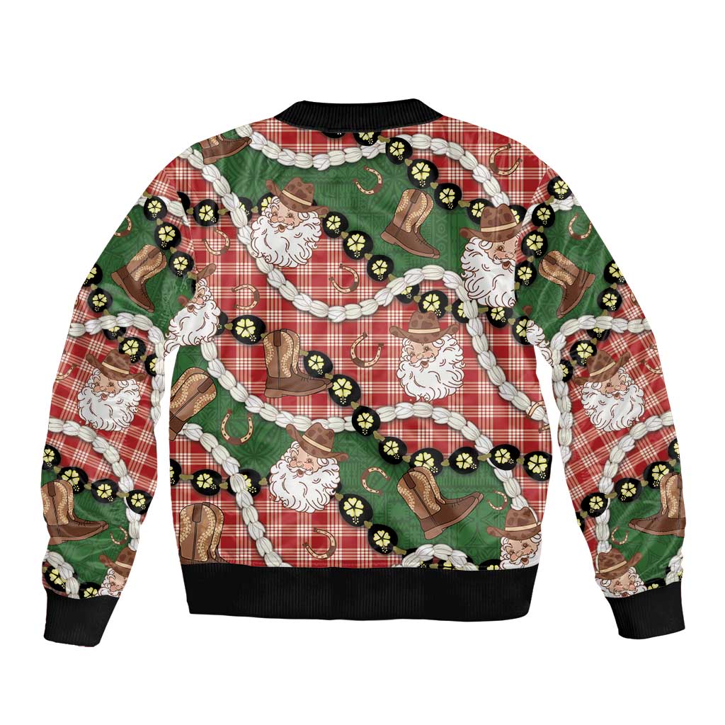 Cowboy Hawaii Mele Kalikimaka Bomber Jacket Paniolo Kukui Nut Pikake Lei Red Version - Polynesian Pride