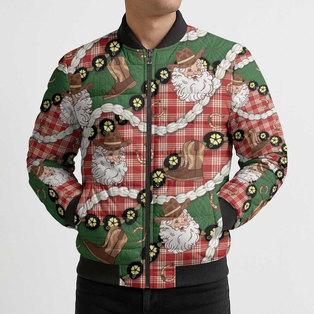 Cowboy Hawaii Mele Kalikimaka Bomber Puffer Jacket Paniolo Kukui Nut Pikake Lei Red Version - Polynesian Pride