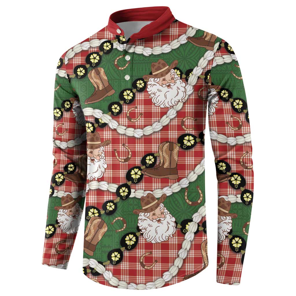 Cowboy Hawaii Mele Kalikimaka Button Sweatshirt Paniolo Kukui Nut Pikake Lei Red Version - Polynesian Pride