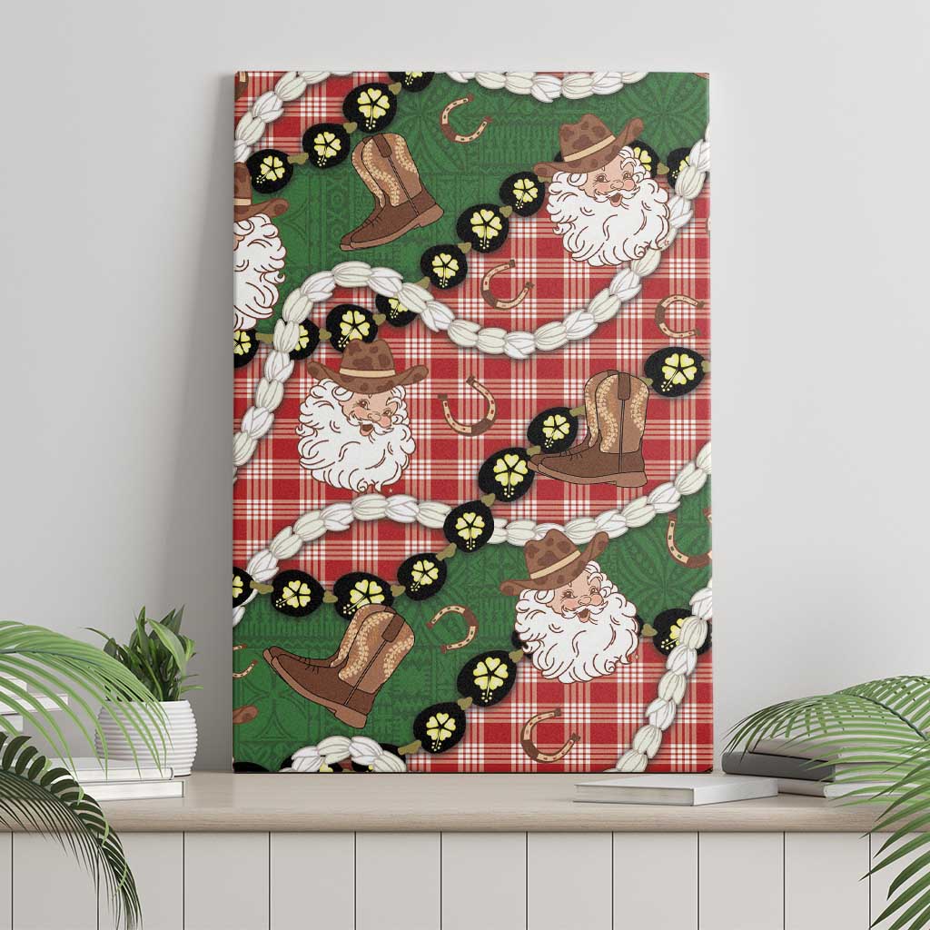 Cowboy Hawaii Mele Kalikimaka Canvas Wall Art Paniolo Kukui Nut Pikake Lei Red Version - Polynesian Pride