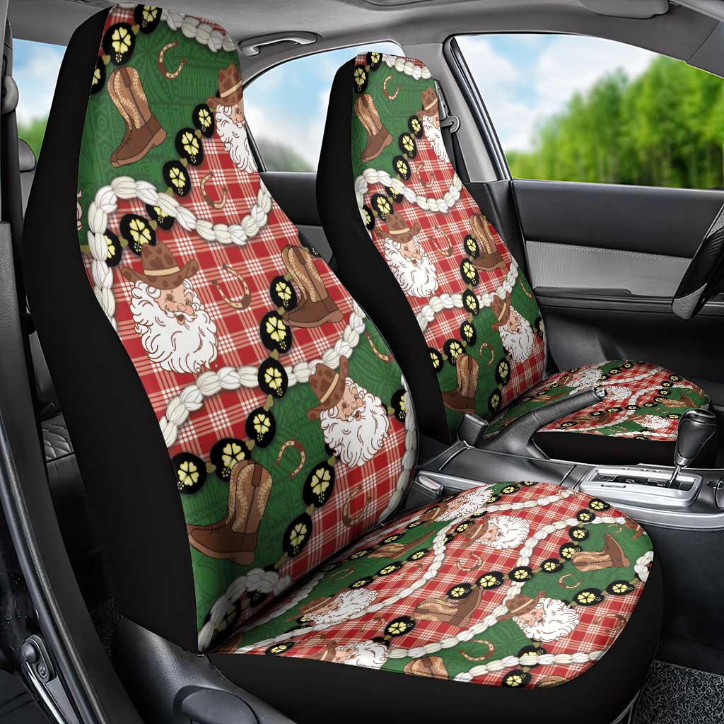 Cowboy Hawaii Mele Kalikimaka Car Seat Cover Paniolo Kukui Nut Pikake Lei Red Version - Polynesian Pride