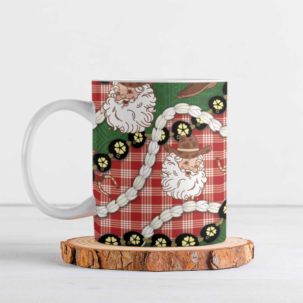 Cowboy Hawaii Mele Kalikimaka Ceramic Mug Paniolo Kukui Nut Pikake Lei Red Version - Polynesian Pride