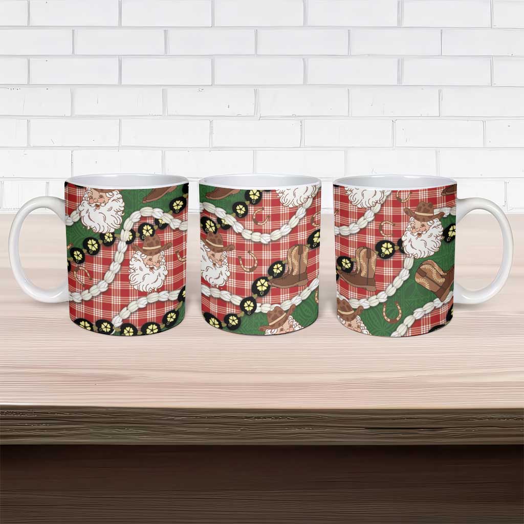 Cowboy Hawaii Mele Kalikimaka Ceramic Mug Paniolo Kukui Nut Pikake Lei Red Version - Polynesian Pride