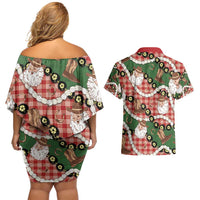 Cowboy Hawaii Mele Kalikimaka Couples Matching Off Shoulder Short Dress and Hawaiian Shirt Paniolo Kukui Nut Pikake Lei Red Version - Polynesian Pride