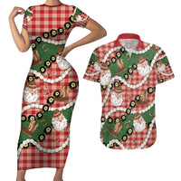 Cowboy Hawaii Mele Kalikimaka Couples Matching Short Sleeve Bodycon Dress and Hawaiian Shirt Paniolo Kukui Nut Pikake Lei Red Version - Polynesian Pride