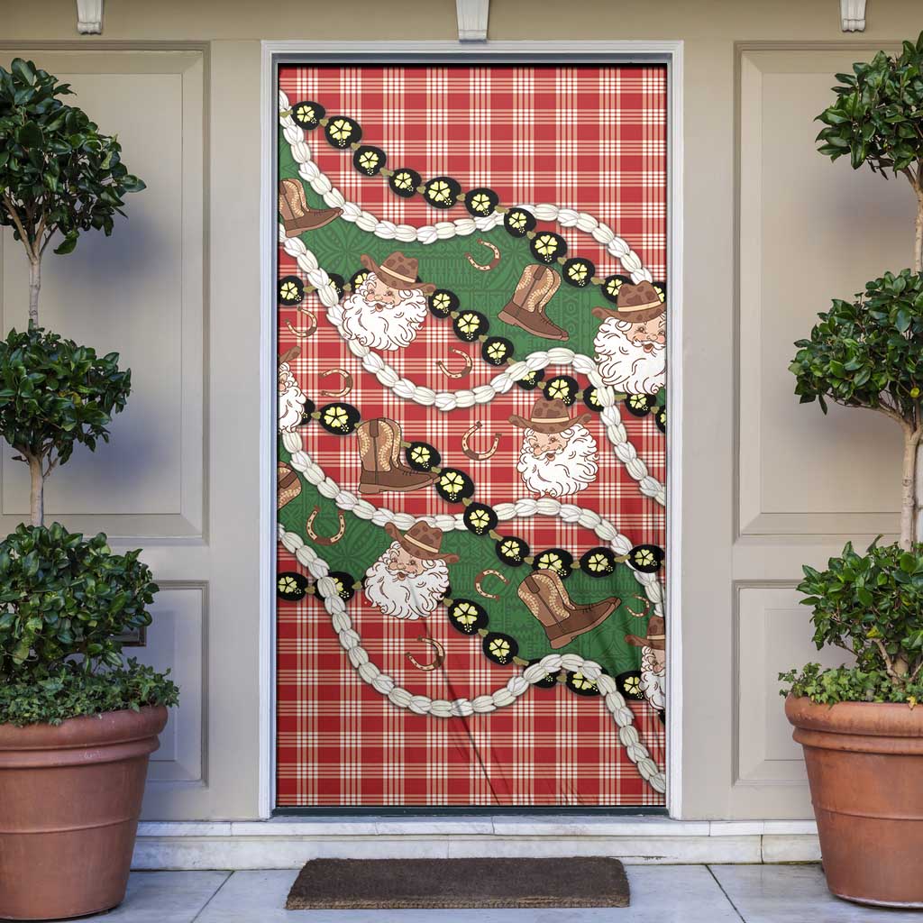 Cowboy Hawaii Mele Kalikimaka Door Cover Paniolo Kukui Nut Pikake Lei Red Version - Polynesian Pride