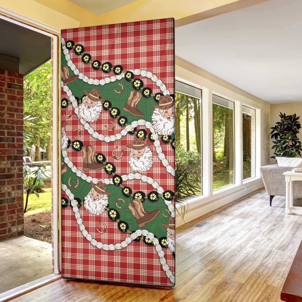 Cowboy Hawaii Mele Kalikimaka Door Cover Paniolo Kukui Nut Pikake Lei Red Version - Polynesian Pride