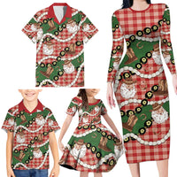 Cowboy Hawaii Mele Kalikimaka Family Matching Long Sleeve Bodycon Dress and Hawaiian Shirt Paniolo Kukui Nut Pikake Lei Red Version - Polynesian Pride