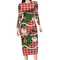 Cowboy Hawaii Mele Kalikimaka Family Matching Long Sleeve Bodycon Dress and Hawaiian Shirt Paniolo Kukui Nut Pikake Lei Red Version - Polynesian Pride