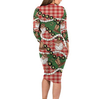 Cowboy Hawaii Mele Kalikimaka Family Matching Long Sleeve Bodycon Dress and Hawaiian Shirt Paniolo Kukui Nut Pikake Lei Red Version - Polynesian Pride