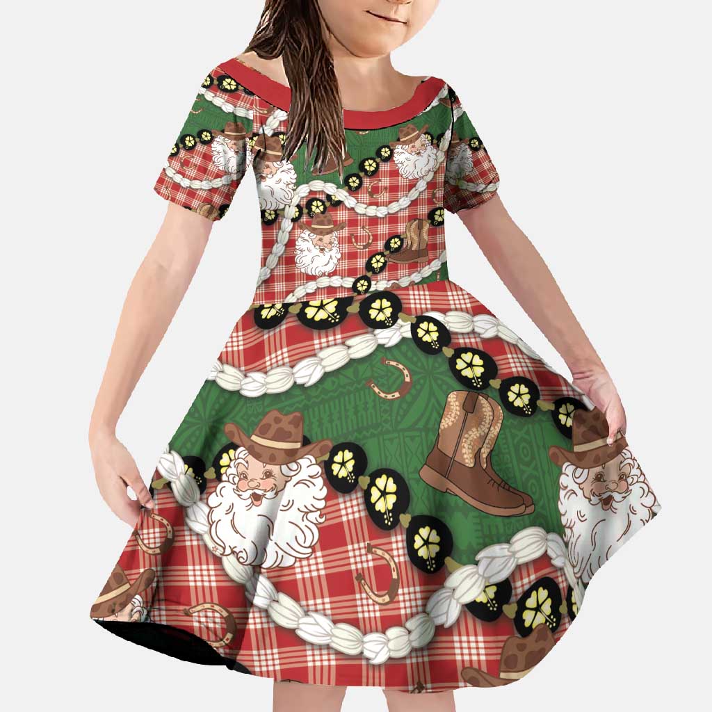 Cowboy Hawaii Mele Kalikimaka Family Matching Off Shoulder Maxi Dress and Hawaiian Shirt Paniolo Kukui Nut Pikake Lei Red Version - Polynesian Pride