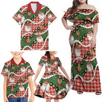 Cowboy Hawaii Mele Kalikimaka Family Matching Off Shoulder Maxi Dress and Hawaiian Shirt Paniolo Kukui Nut Pikake Lei Red Version - Polynesian Pride