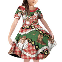 Cowboy Hawaii Mele Kalikimaka Family Matching Off Shoulder Short Dress and Hawaiian Shirt Paniolo Kukui Nut Pikake Lei Red Version - Polynesian Pride