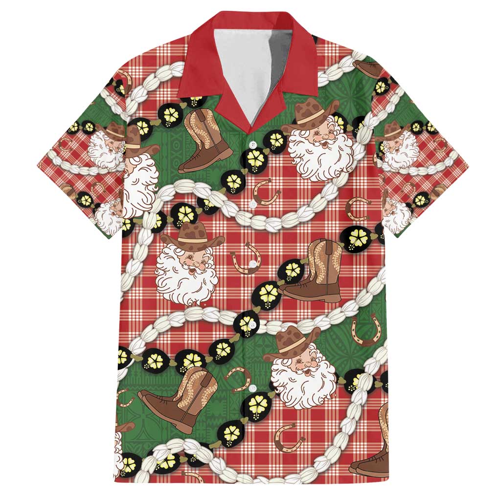 Cowboy Hawaii Mele Kalikimaka Family Matching Puletasi and Hawaiian Shirt Paniolo Kukui Nut Pikake Lei Red Version - Polynesian Pride