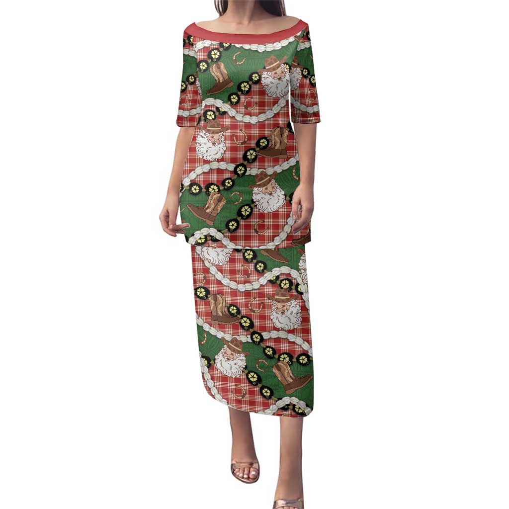 Cowboy Hawaii Mele Kalikimaka Family Matching Puletasi and Hawaiian Shirt Paniolo Kukui Nut Pikake Lei Red Version - Polynesian Pride