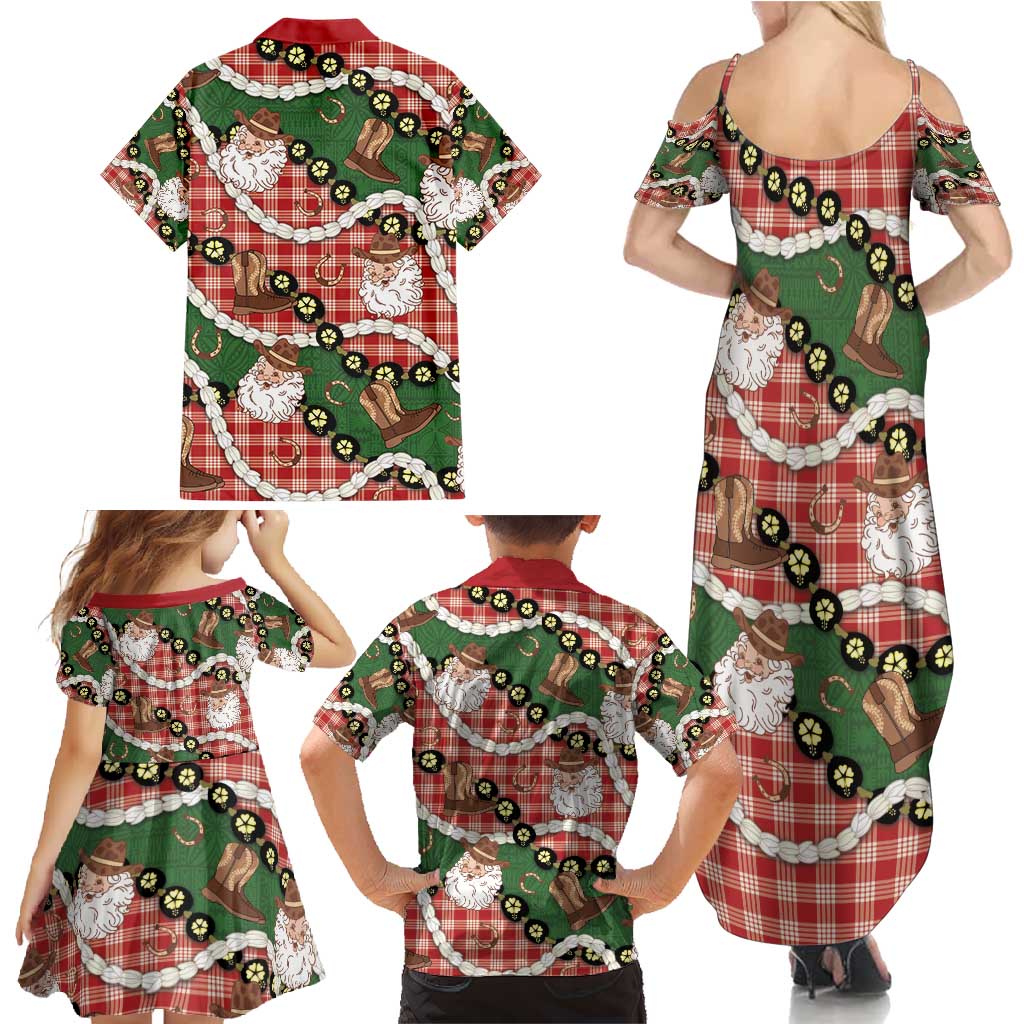 Cowboy Hawaii Mele Kalikimaka Family Matching Summer Maxi Dress and Hawaiian Shirt Paniolo Kukui Nut Pikake Lei Red Version - Polynesian Pride