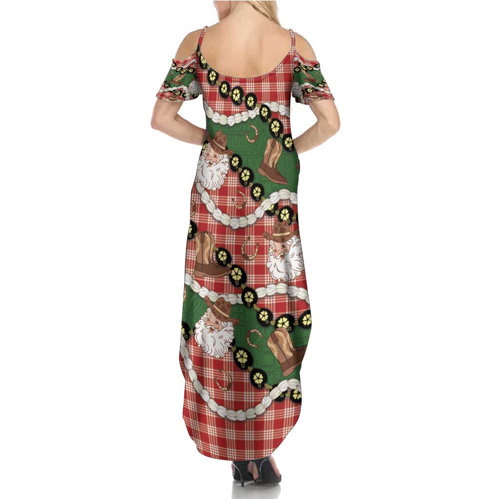 Cowboy Hawaii Mele Kalikimaka Family Matching Summer Maxi Dress and Hawaiian Shirt Paniolo Kukui Nut Pikake Lei Red Version - Polynesian Pride