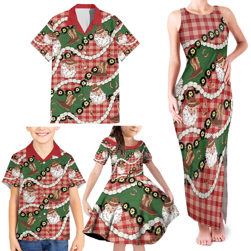 Cowboy Hawaii Mele Kalikimaka Family Matching Tank Maxi Dress and Hawaiian Shirt Paniolo Kukui Nut Pikake Lei Red Version - Polynesian Pride