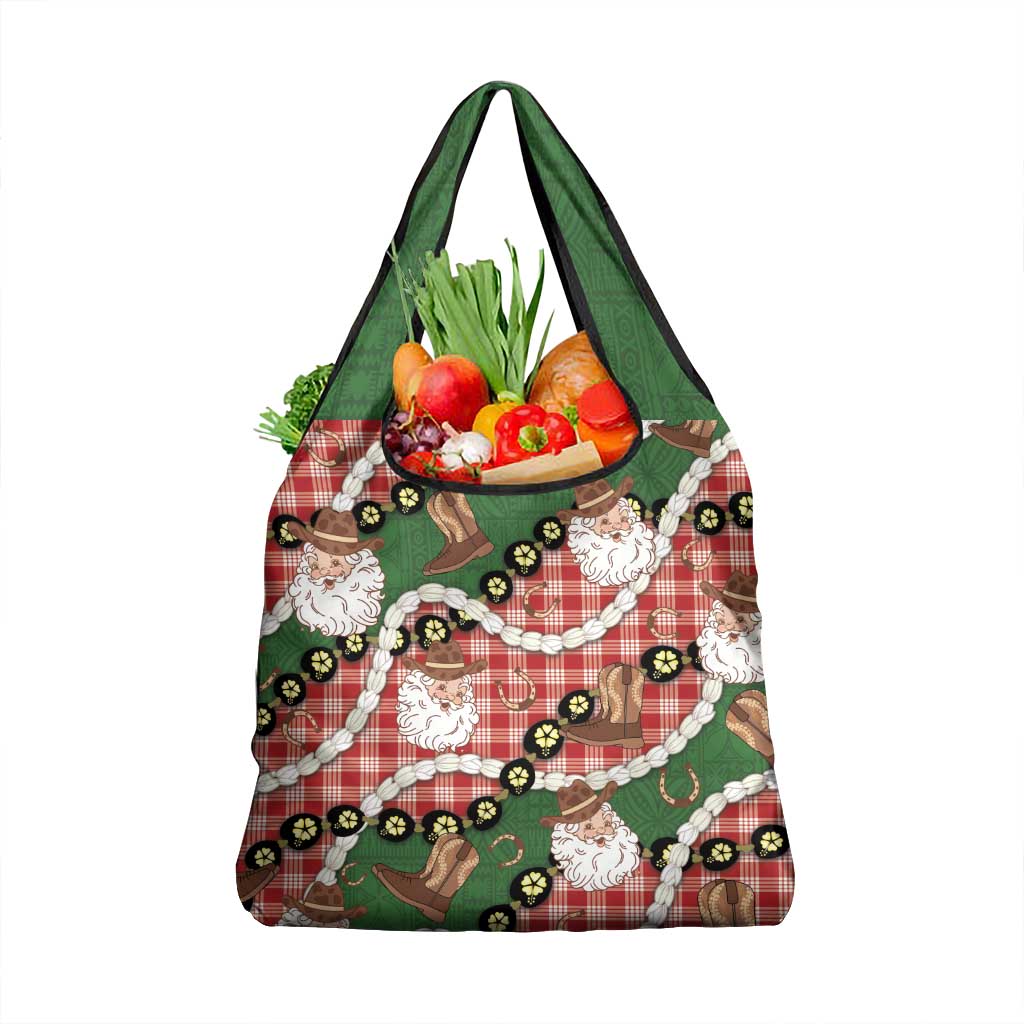 Cowboy Hawaii Mele Kalikimaka Grocery Bag Paniolo Kukui Nut Pikake Lei Red Version - Polynesian Pride