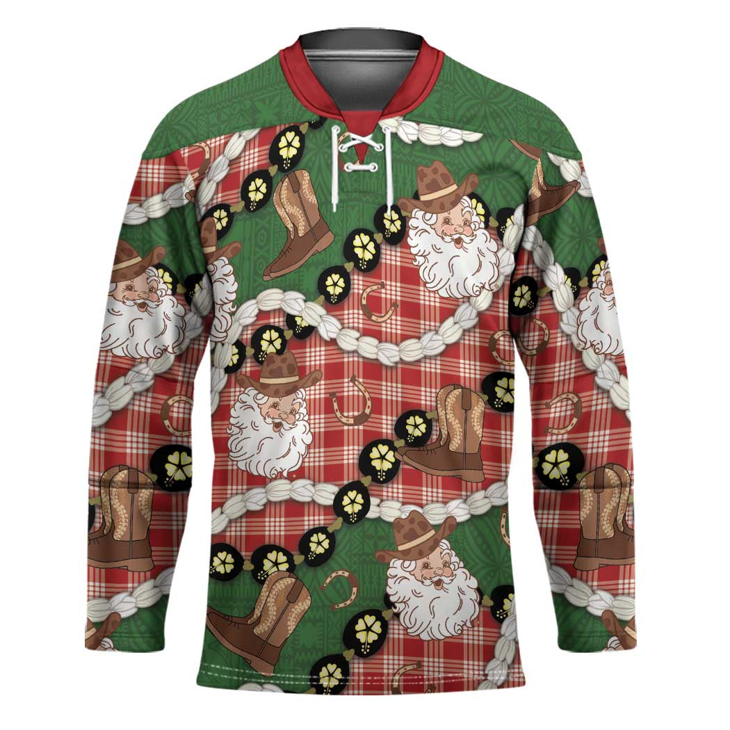 Cowboy Hawaii Mele Kalikimaka Hockey Jersey Paniolo Kukui Nut Pikake Lei Red Version - Polynesian Pride