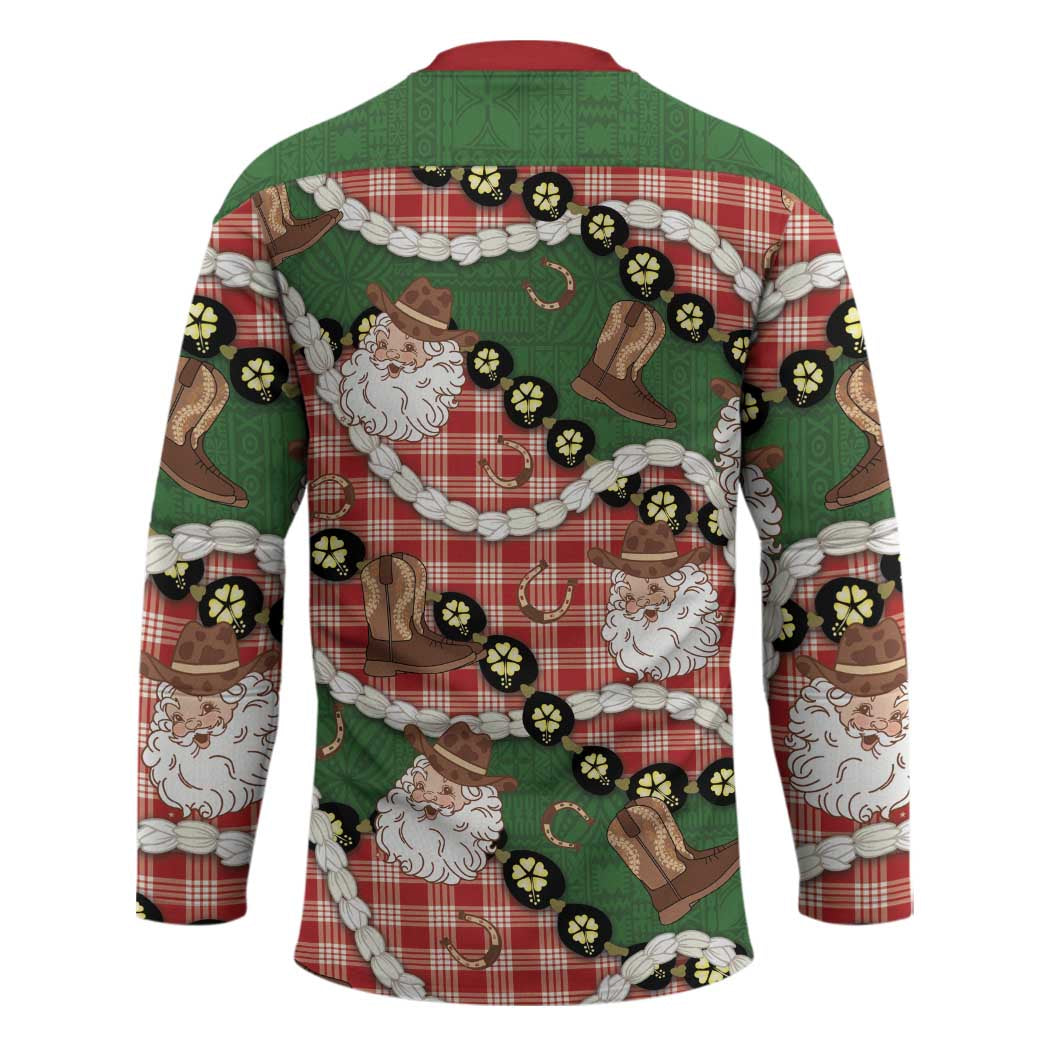 Cowboy Hawaii Mele Kalikimaka Hockey Jersey Paniolo Kukui Nut Pikake Lei Red Version - Polynesian Pride