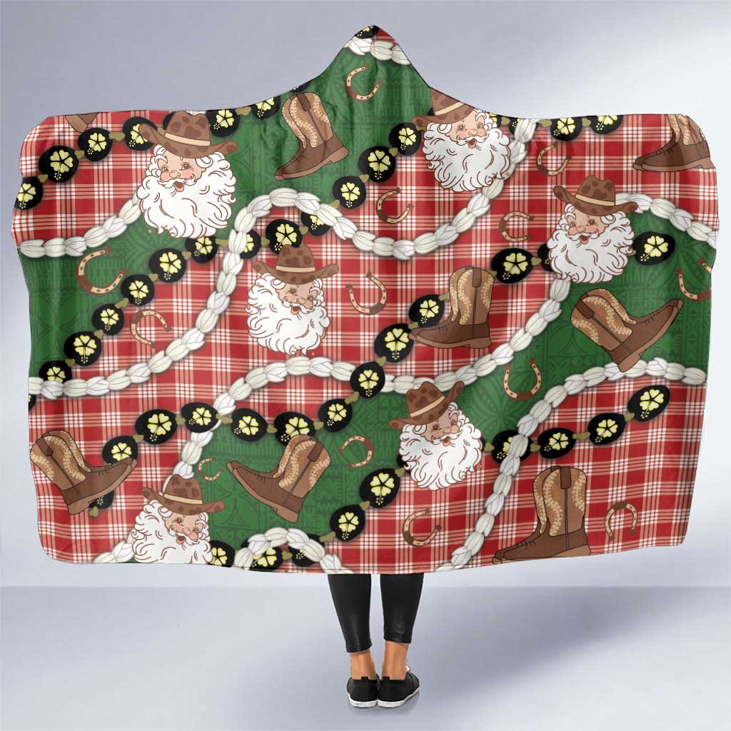 Cowboy Hawaii Mele Kalikimaka Hooded Blanket Paniolo Kukui Nut Pikake Lei Red Version - Polynesian Pride