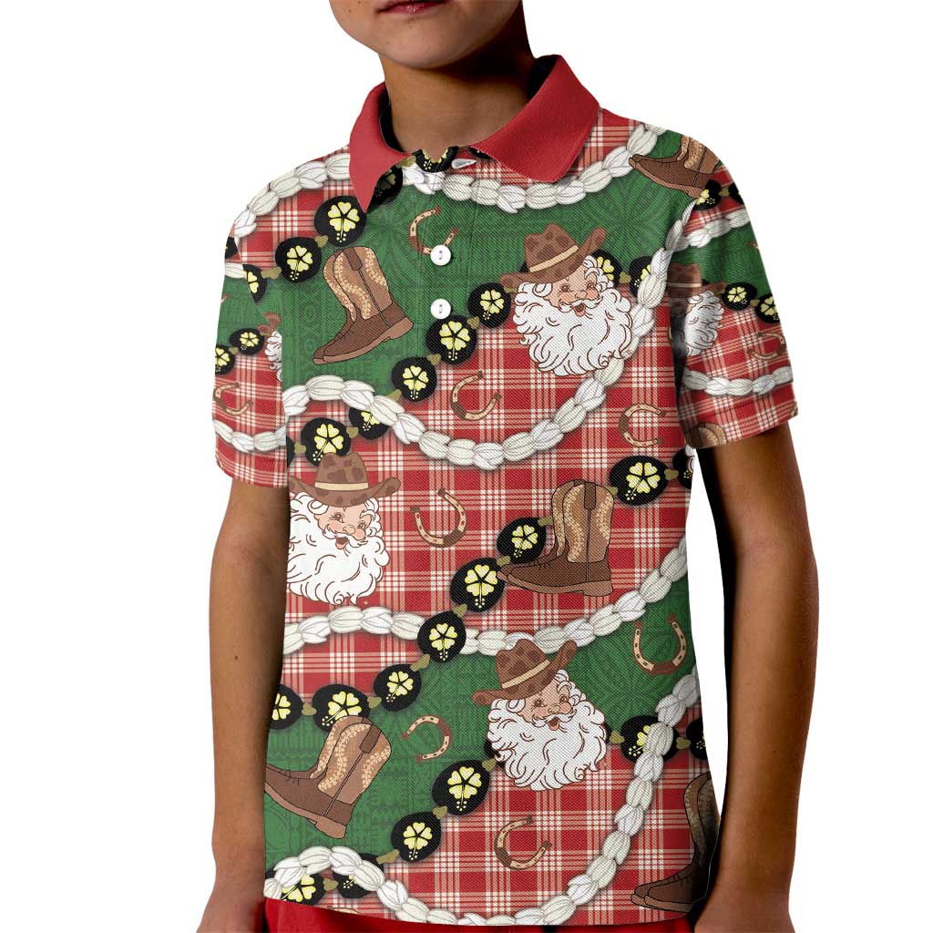 Cowboy Hawaii Mele Kalikimaka Kid Polo Shirt Paniolo Kukui Nut Pikake Lei Red Version - Polynesian Pride