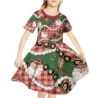 Cowboy Hawaii Mele Kalikimaka Kid Short Sleeve Dress Paniolo Kukui Nut Pikake Lei Red Version - Polynesian Pride