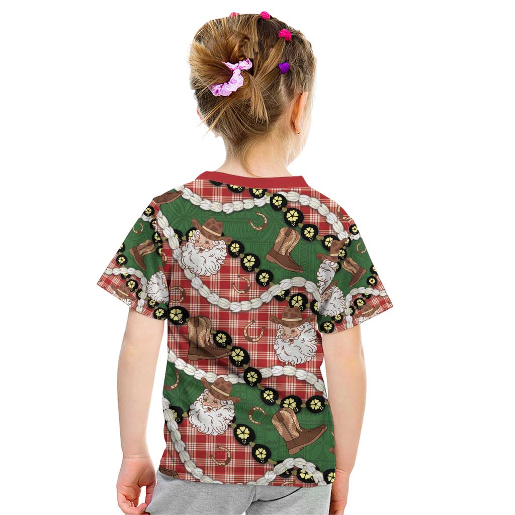 Cowboy Hawaii Mele Kalikimaka Kid T Shirt Paniolo Kukui Nut Pikake Lei Red Version - Polynesian Pride