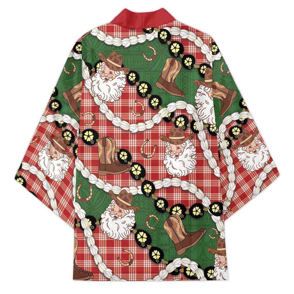 Cowboy Hawaii Mele Kalikimaka Kimono Paniolo Kukui Nut Pikake Lei Red Version - Polynesian Pride