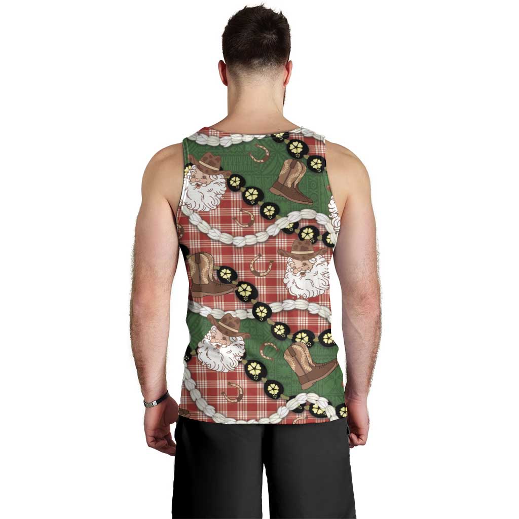 Cowboy Hawaii Mele Kalikimaka Men Tank Top Paniolo Kukui Nut Pikake Lei Red Version - Polynesian Pride