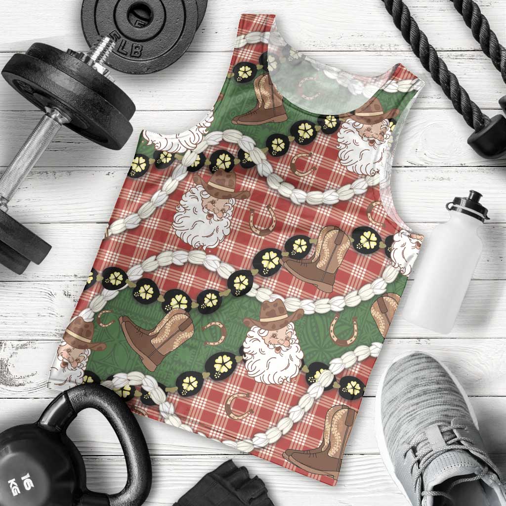 Cowboy Hawaii Mele Kalikimaka Men Tank Top Paniolo Kukui Nut Pikake Lei Red Version - Polynesian Pride