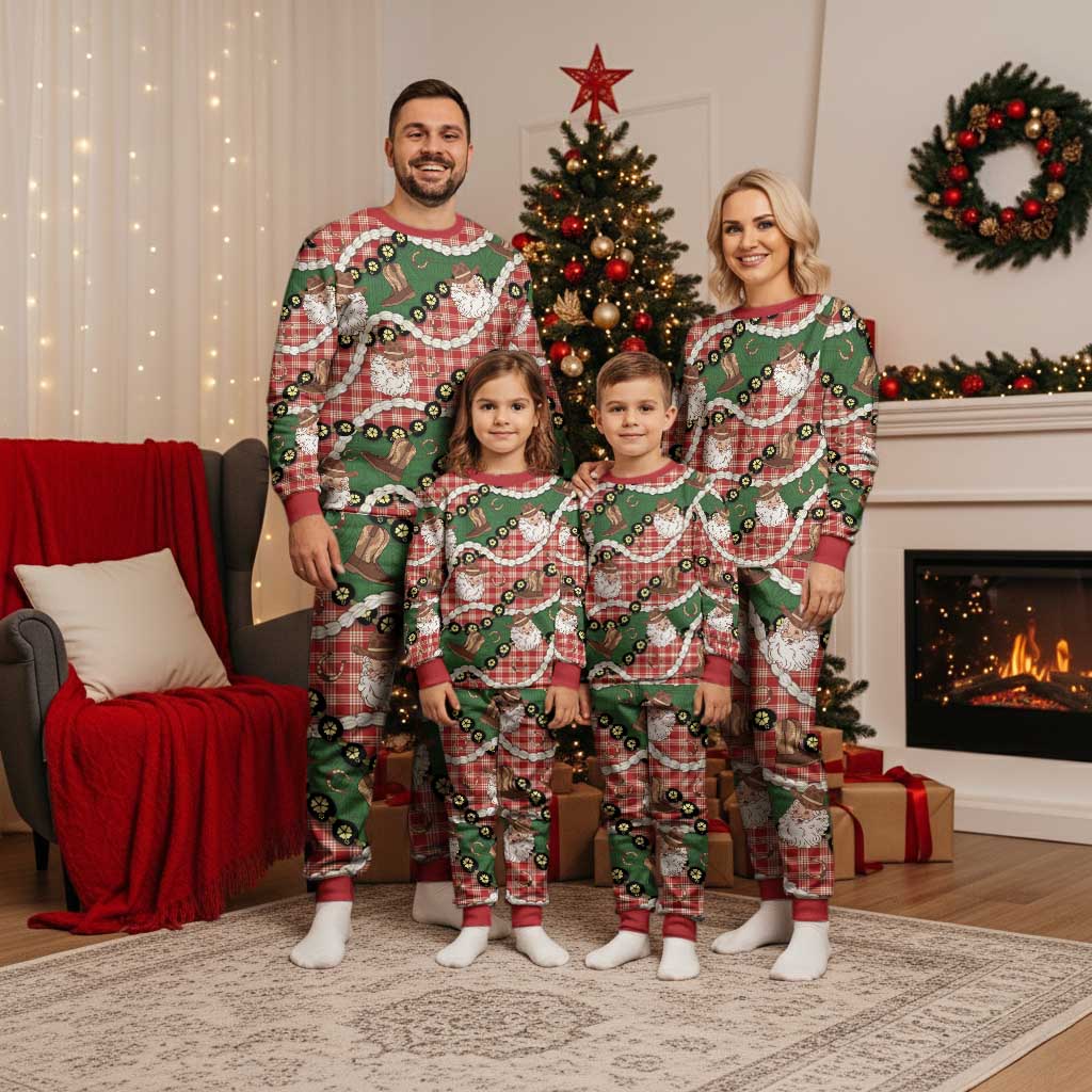 Cowboy Hawaii Mele Kalikimaka Christmas Pajama Set Paniolo Kukui Nut Pikake Lei Red Version - Polynesian Pride