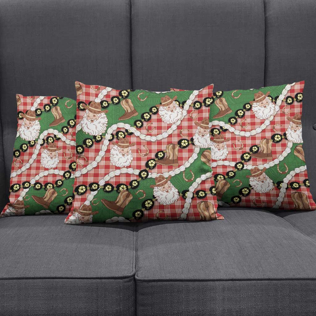 Cowboy Hawaii Mele Kalikimaka Pillow Cover Paniolo Kukui Nut Pikake Lei Red Version - Polynesian Pride