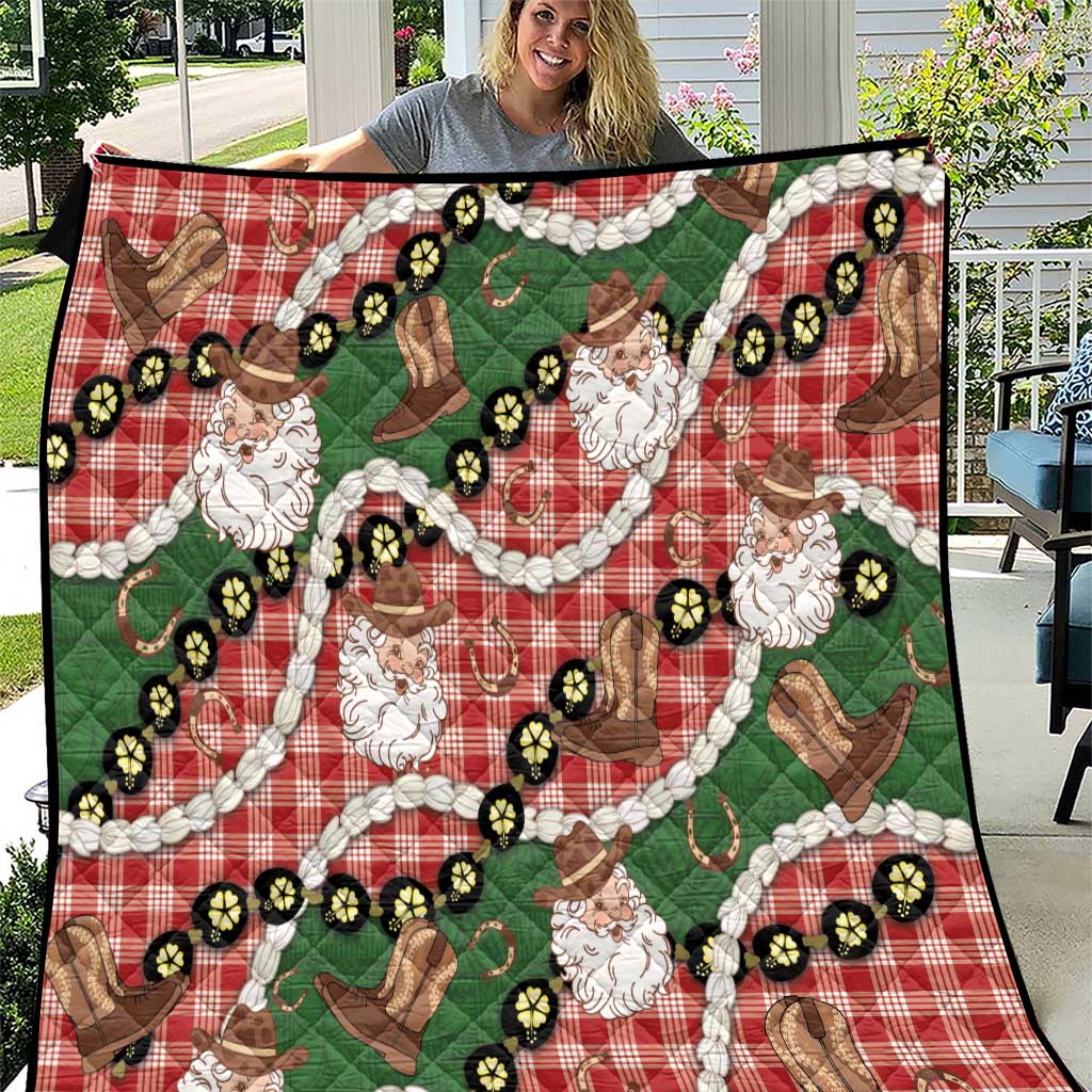 Cowboy Hawaii Mele Kalikimaka Quilt Paniolo Kukui Nut Pikake Lei Red Version - Polynesian Pride