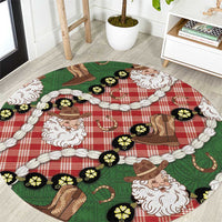 Cowboy Hawaii Mele Kalikimaka Round Carpet Paniolo Kukui Nut Pikake Lei Red Version - Polynesian Pride