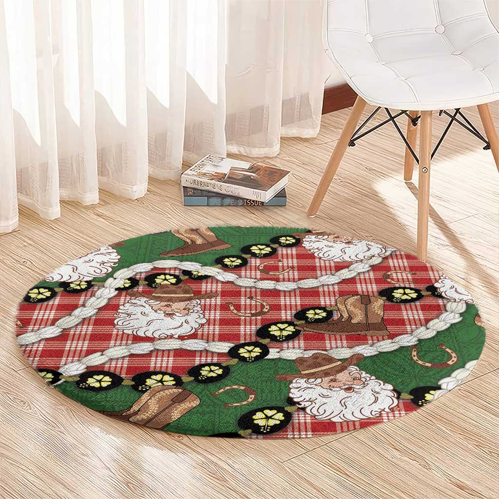 Cowboy Hawaii Mele Kalikimaka Round Carpet Paniolo Kukui Nut Pikake Lei Red Version - Polynesian Pride