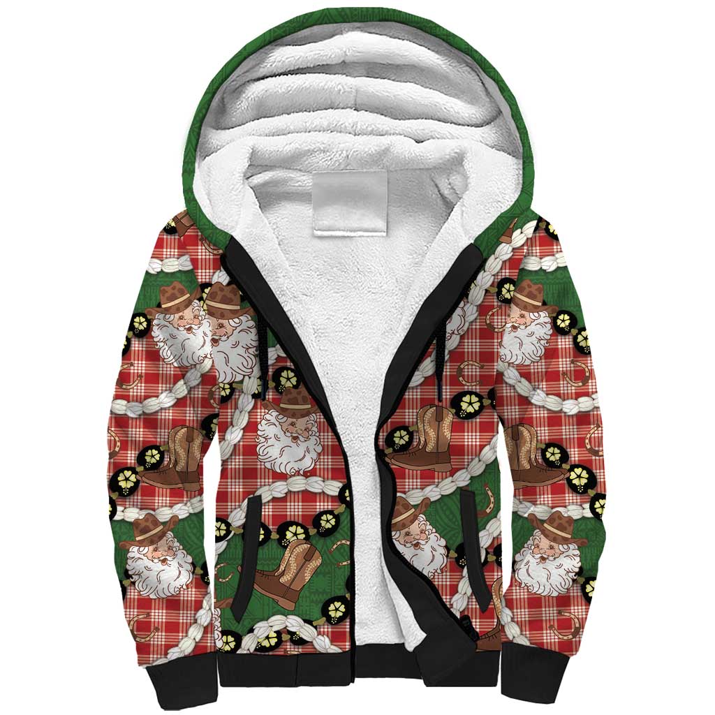 Cowboy Hawaii Mele Kalikimaka Sherpa Hoodie Paniolo Kukui Nut Pikake Lei Red Version - Polynesian Pride