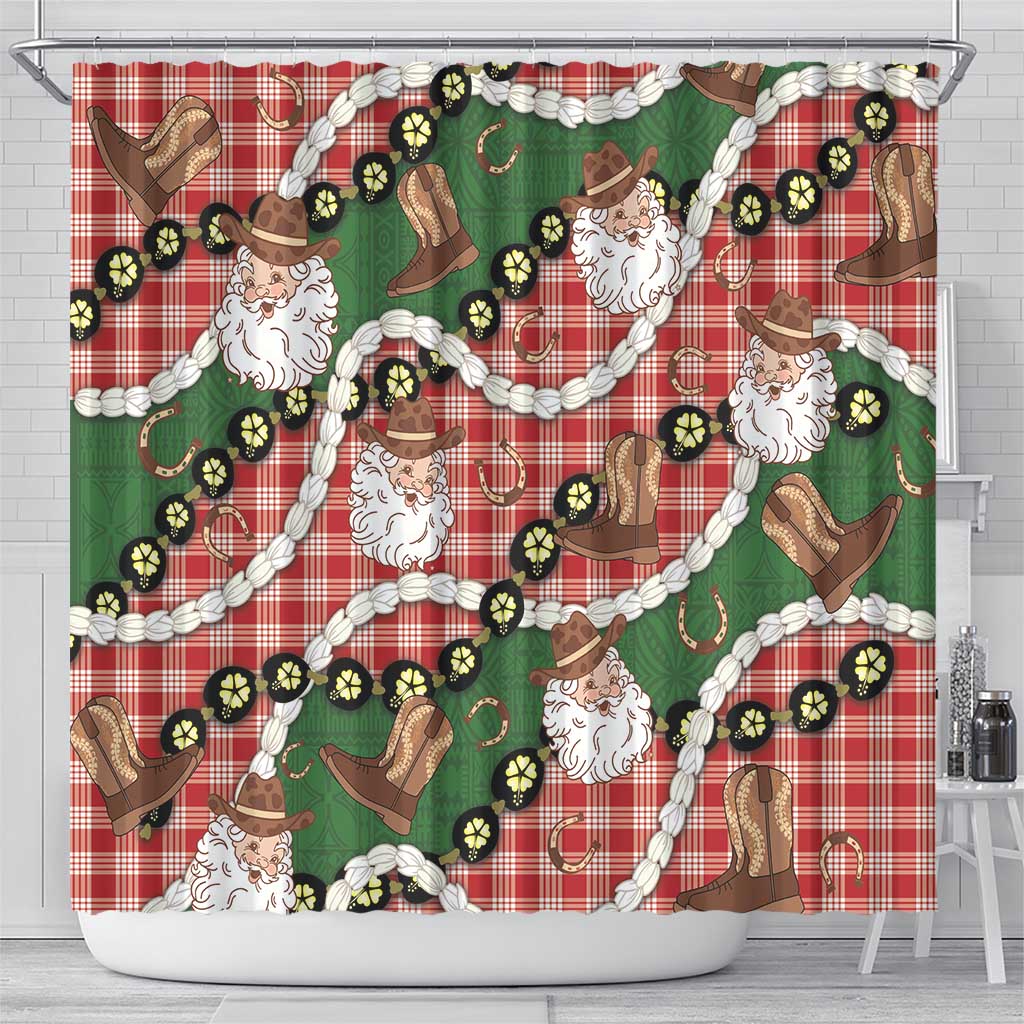 Cowboy Hawaii Mele Kalikimaka Shower Curtain Paniolo Kukui Nut Pikake Lei Red Version - Polynesian Pride
