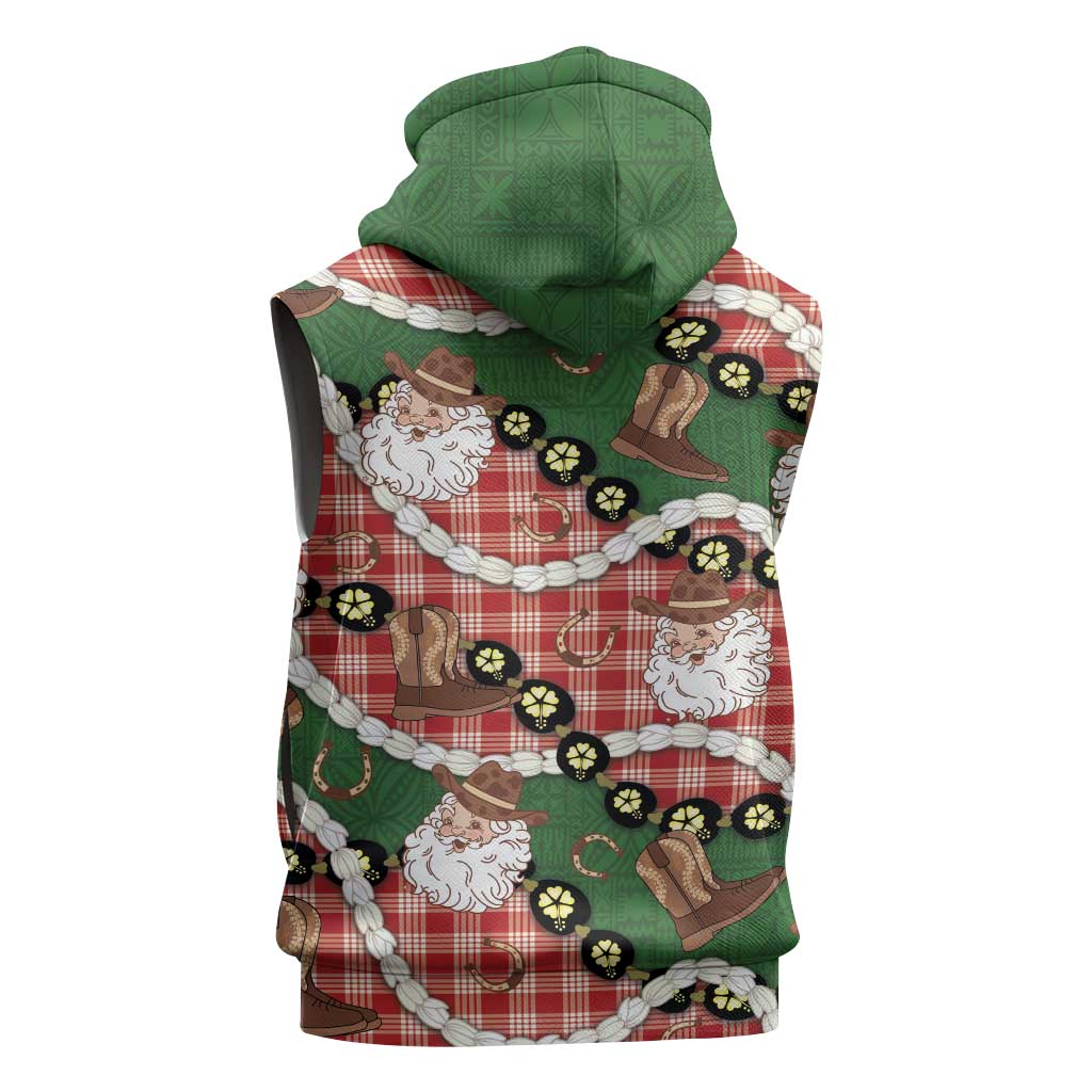 Cowboy Hawaii Mele Kalikimaka Sleeveless Hoodie Paniolo Kukui Nut Pikake Lei Red Version - Polynesian Pride
