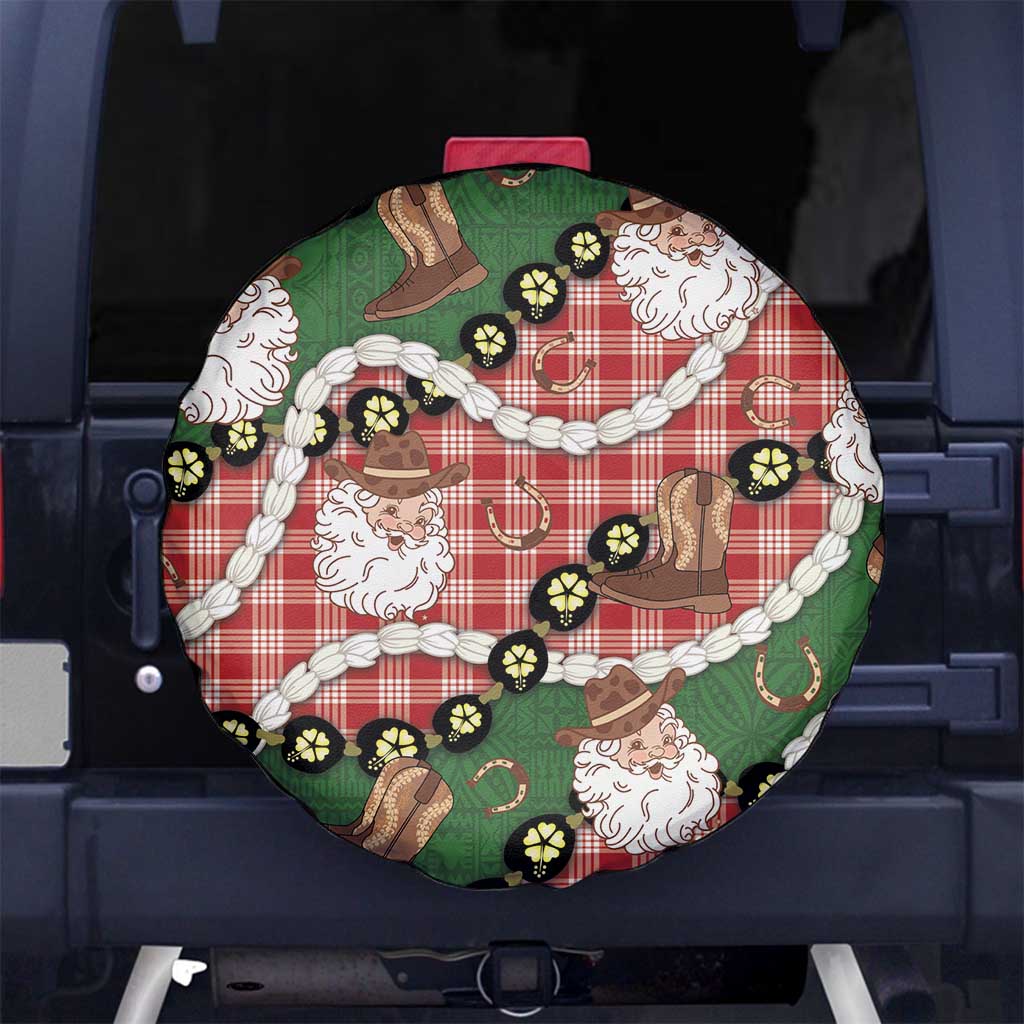 Cowboy Hawaii Mele Kalikimaka Spare Tire Cover Paniolo Kukui Nut Pikake Lei Red Version - Polynesian Pride