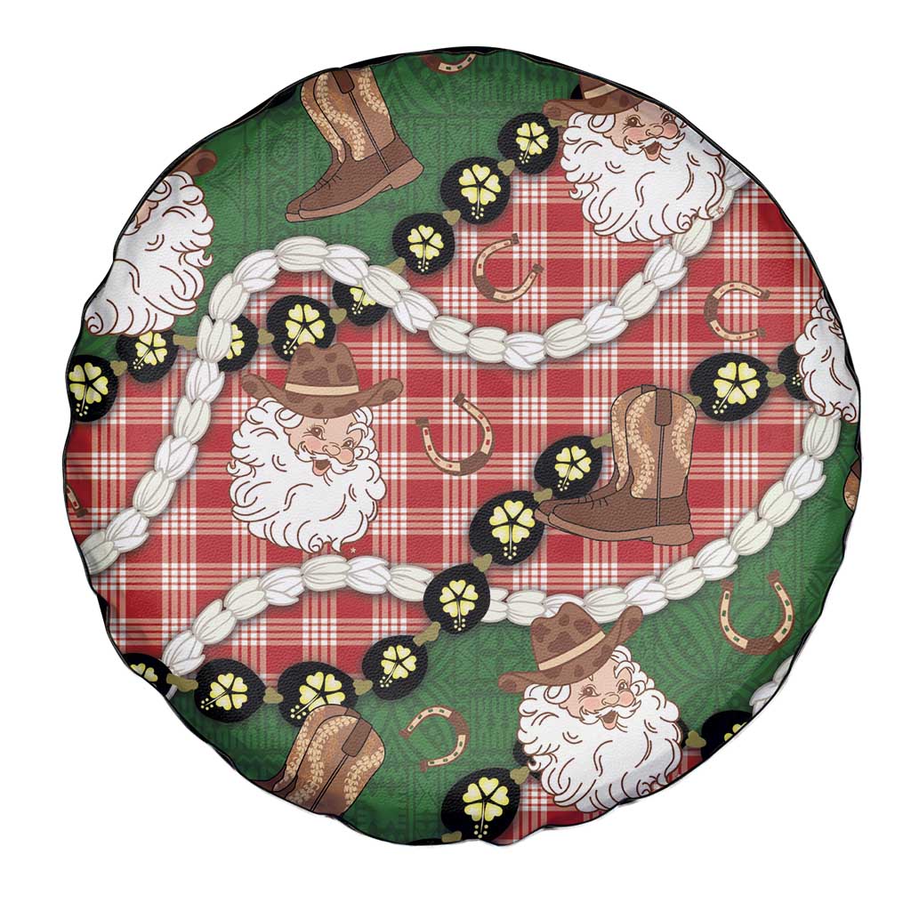 Cowboy Hawaii Mele Kalikimaka Spare Tire Cover Paniolo Kukui Nut Pikake Lei Red Version - Polynesian Pride