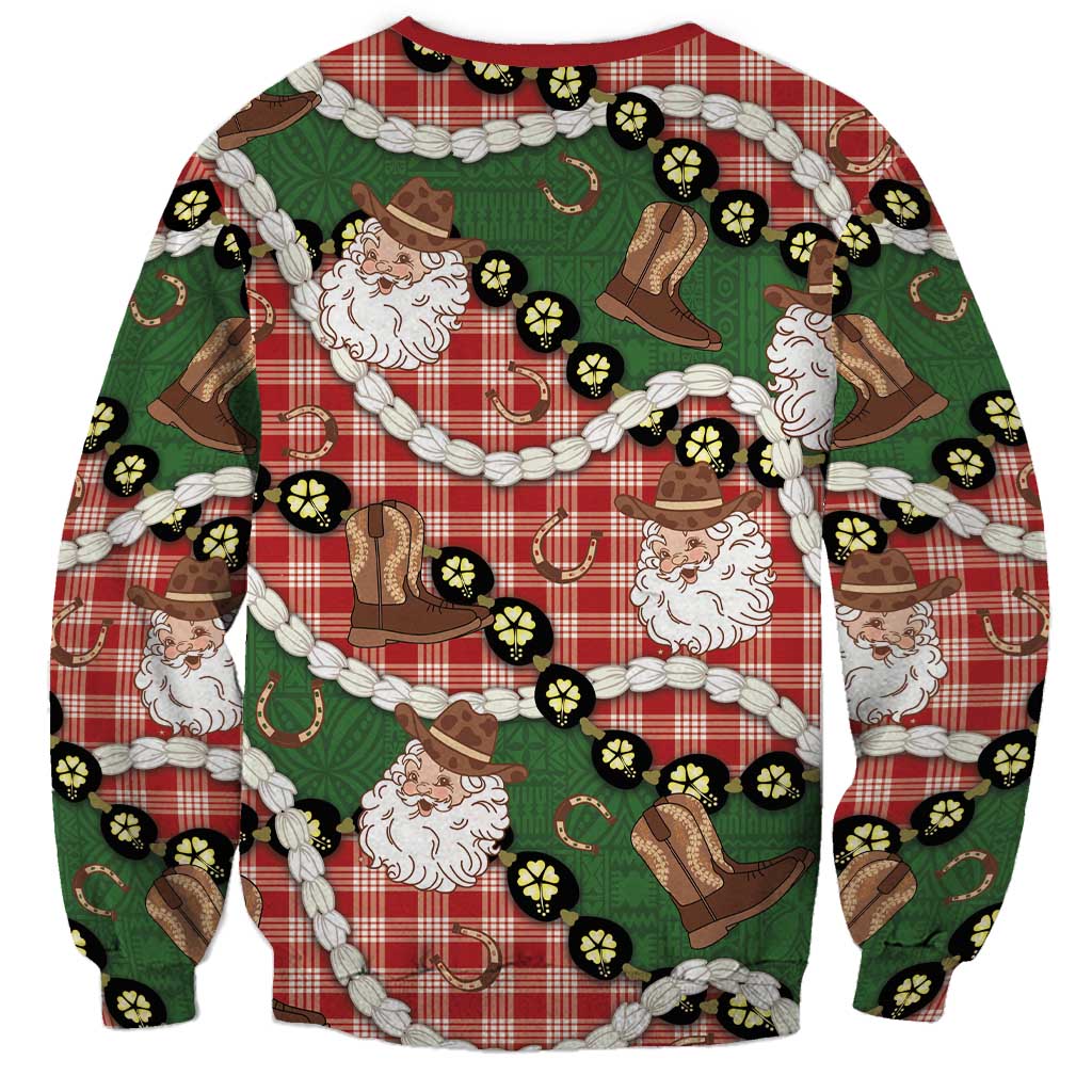 Cowboy Hawaii Mele Kalikimaka Sweatshirt Paniolo Kukui Nut Pikake Lei Red Version - Polynesian Pride