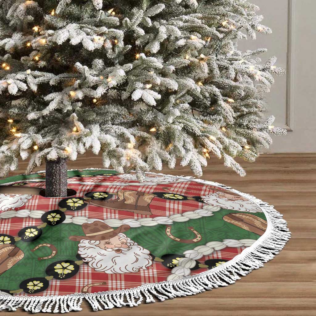 Cowboy Hawaii Mele Kalikimaka Tree Skirt Paniolo Kukui Nut Pikake Lei Red Version - Polynesian Pride