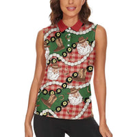 Cowboy Hawaii Mele Kalikimaka Women Sleeveless Polo Shirt Paniolo Kukui Nut Pikake Lei Red Version - Polynesian Pride