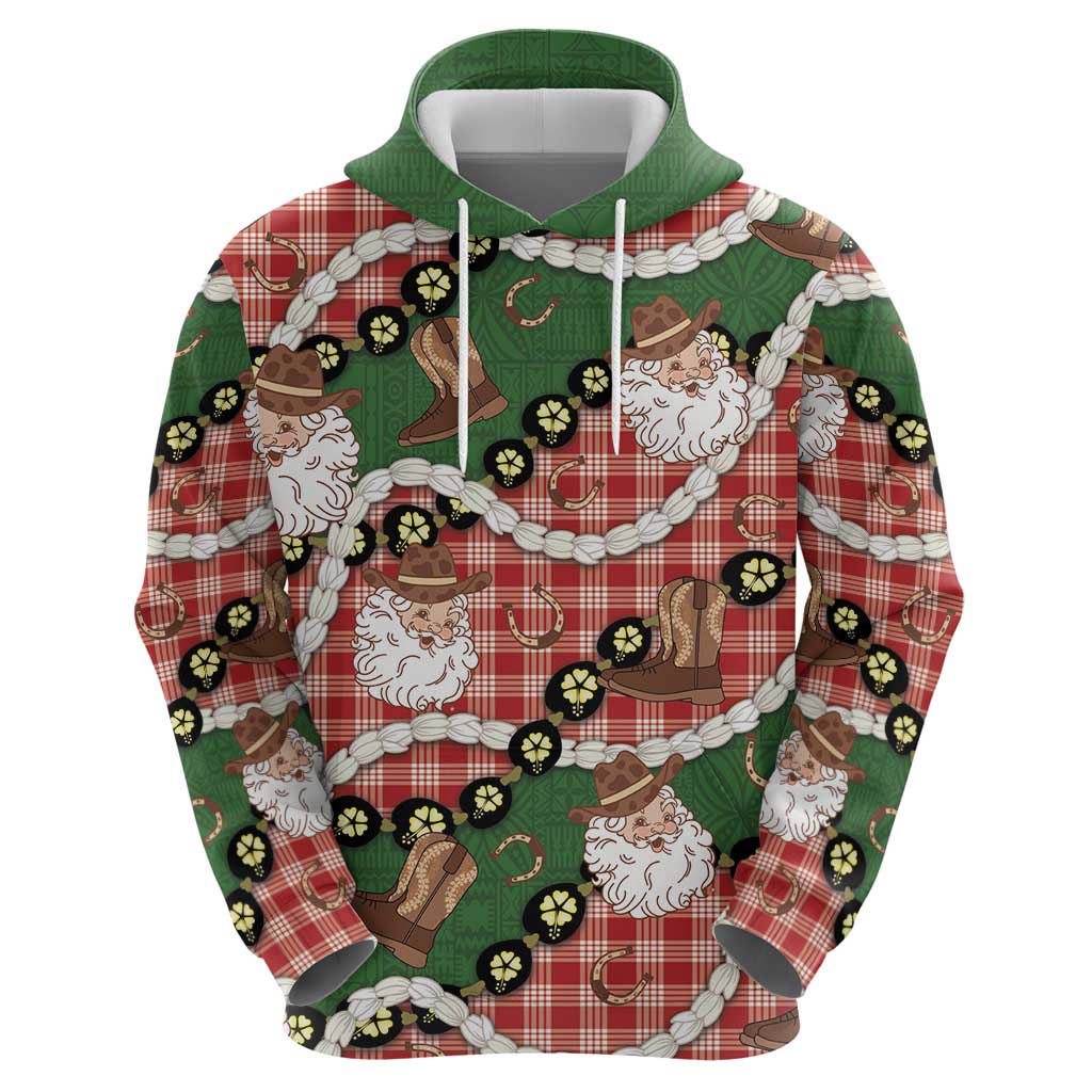 Cowboy Hawaii Mele Kalikimaka Zip Hoodie Paniolo Kukui Nut Pikake Lei Red Version - Polynesian Pride